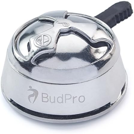 BudPro Hookah heat management system for Bowl - Silver with Black Silicone Handle - Like Lotus Wind cover - Long Smoking Shisha improvement Charcoal Funnel box