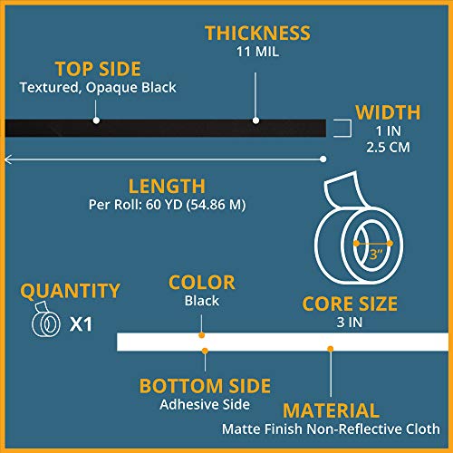 Black Gaffers Tape - 1in x 60 Yards Gaffer Tape Roll