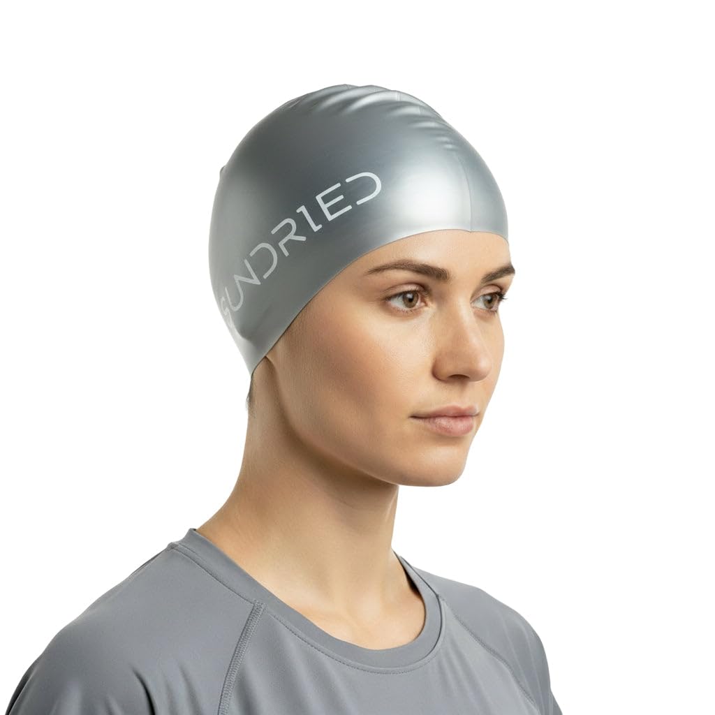 Sundried Swimming Cap Unisex Silicone Swim Hat, Durable Waterproof Swim Cap for Adults Comfortable Non-Slip Design, Grey