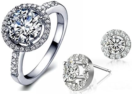 18K White Gold GP Austrian Crystal Round Cut Diamond Jewelry Set Lady Earrings Ring Sets