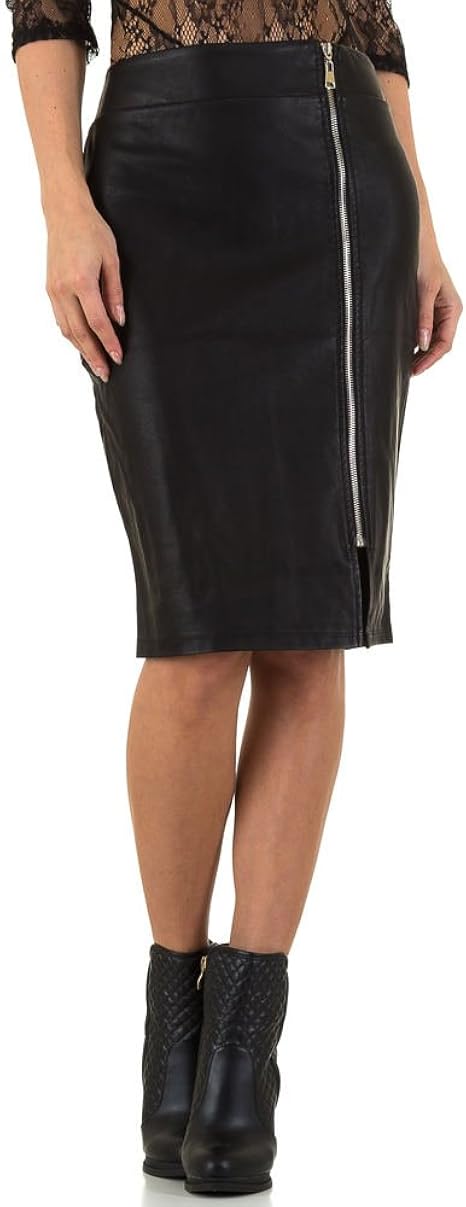 Lederrock Schwarz, Hoch Tailliert – Midi-Swing-Rock Damen, A-Linie Mit Taschen