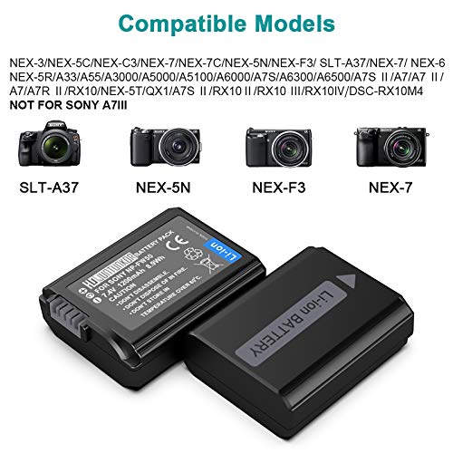 NPFW50 Camera Battery Charger Set, Replacement Batteries for Sony