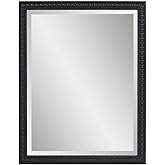 Howard Elliott Collection Rectangular Beaded Wall Mirror, Black Frame Decorative Vanity Mirror with Beaded Border for Living 