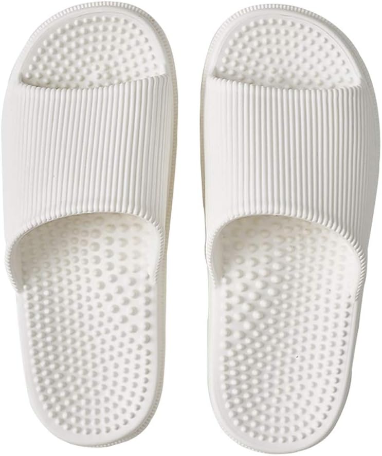 Deerway Acupressure Massage Slippers Therapeutic Reflexology Sandals for Foot Acupoint Massage Shiatsu Arch Pain Relief Non-Slip Massage Shoes for Bath Shower (6-6.5 W US Women/5-5.5 W US Men, White)