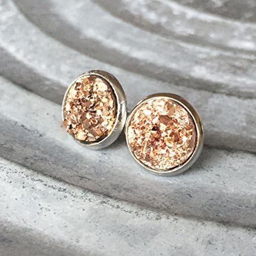 Blush Peach Faux Druzy Silver Tone 10mm Stud Earrings