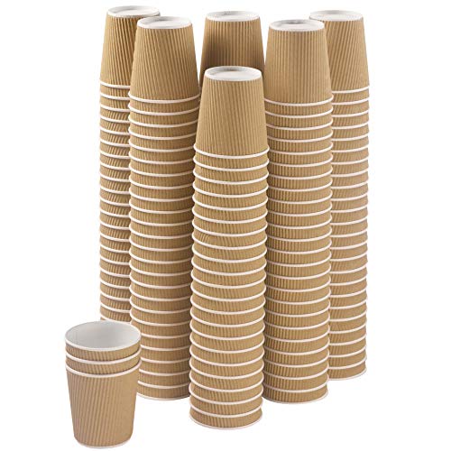 Set of 150 Ripple Insulated Kraft 4-oz Paper Cups - Coffee/Tea Hot Cups | Recyclable |3-Layer Rippled Wall For Better Insulation | Perfect for Cappuccino, Hot Cocoa, or Iced Drinks