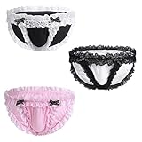 FEESHOW Men's Bowknot Sissy Maid Floral Lace Bikini Briefs Low Waist Panties Underwear