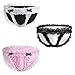 FEESHOW Men's Bowknot Sissy Maid Floral Lace Bikini Briefs Low Waist Panties Underwear