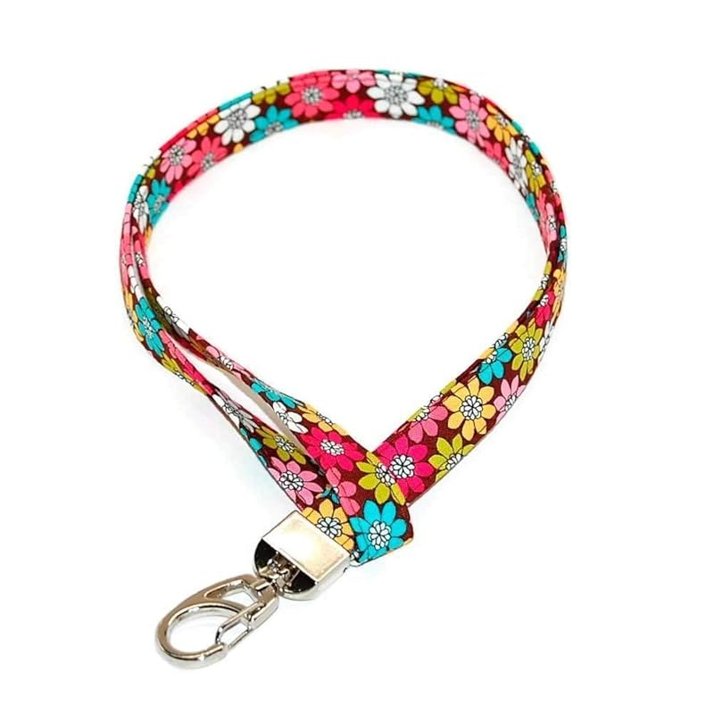 Daisy Lanyard for ID or Keys Fabric with Clip Handmade