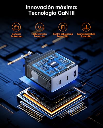 NOVOO 120W USB C Charger with 1 PD 100W Type C Cable, Compact 3-Port GAN III PPS Wall Charger, for MacBook Pro 14", DELL XPS 13, iPad Pro, iPhone 15, Galaxy S23, Note 20, Apple Watch