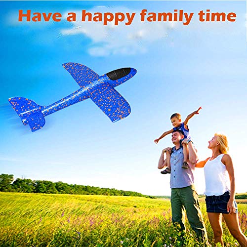 Xstar Large Size 17inch Foam Glider Airplane Outdoor Paper Plane Sports Easy Assemble Manual Throwing Fun Challenging Toy Aerobatic Airplane Model Foam Folding Plane Aircraft (Blue)
