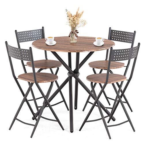 Mecor 5 Pcs Dining Table Set w/ 4 Folding Chairs, MidCentury Vintage