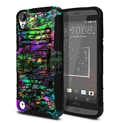 FINCIBO Desire 530 630 Case, Dual Layer Hybrid Armor Heavy Duty Protector Cover Stand Soft TPU Skin For HTC Desire 530 630 - Purple Green Galaxy Marble