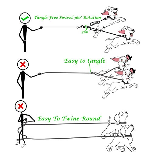 Double Dog Leash Coupler,Adjustable Heavy Duty Dual Dog Leash Splitter Strong for Medium Large Dogs Walking & Training,360°Swivel No Tangle Reflective Dog Leash with Two Comfortable Padded Handle
