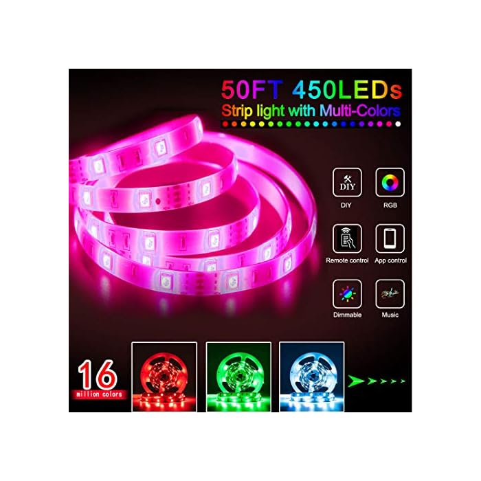Tira de luces LED SMD5050 que cambian de color de 17 m con sincronización de música que cambia de color + controlador Bluetooth - Imagen 6