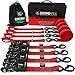 Rhino USA Ratchet Straps Heavy Duty Kit (4-Pack) - 1.6 Inch x 8 Feet (5,208lb Break Strength) - Ultimate Tie Down Straps with Safety S Hooks for Trucks, ATV, UTV, Motorcycle, Cargo & More - Red