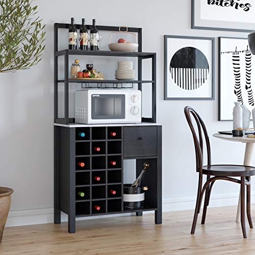 Homfa Serving Bar Wine Buffet with 18Bottle Rack and Glass
