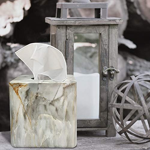 nu steel Marble nusteel Stone Hedge Resin Decorative Square Facial Tissue Box Cover Holder for Bathroom Vanity Countertops, Bedroom Dressers, Night Stands, Desks and Tables