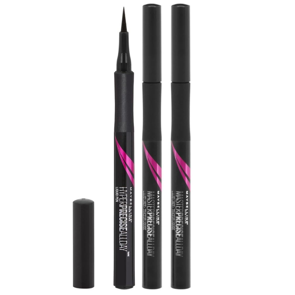 Maybelline Hyper Precise All Day Liner, Ultra-Thin Felt Tip Brush For Easy Control, Waterproof, Smudge-Proof, Super-Saturated Pigments For Precise Lines, Matte Black