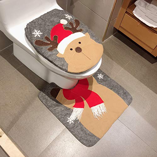 Manicer 2 Pieces Christmas Bath Rug Set, Christmas Elk Bathroom U-Shaped Contour Rug Mat and Toilet Seat Lid Cover for Xmas Bathroom Decorations - Christmas Elk