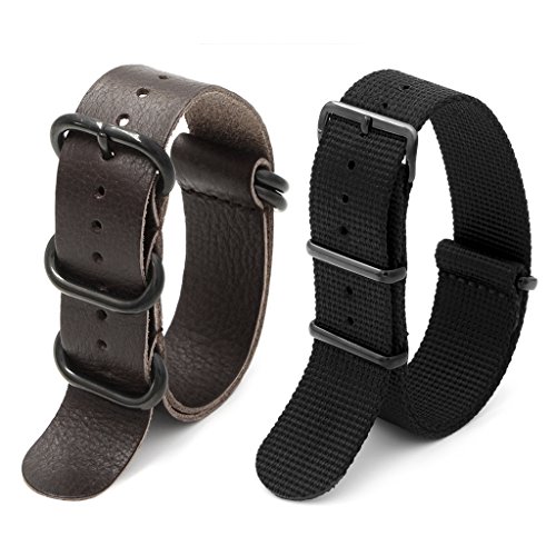 2pc-22mm-Nato-Ss-Nylon-Striped-Black--Brown-Leather-Replacement-Watch-Strap-Band