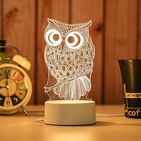 Amazon Com Hongyuamy 3d Night Light Touch Control 7 Colors Led Table Lamp Usb Battery Operated Desk Lighting Home Decor Love Birthday Kids Toy Owl Home Kitchen