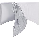 HOMBYS Curved Pillow Cases Queen Size 2 Pack-Silky Satin Side Sleeper Pillowcase Cover with Zipper-Smooth, Soft and Breathable for Hot Sleepers Hair and Skin (Queen-20 x30, Silver Grey)