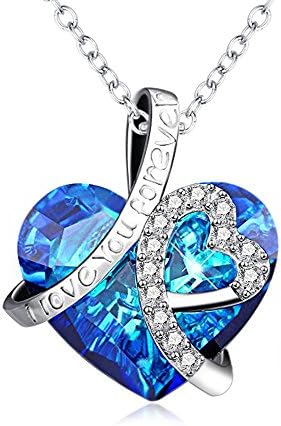 CRARINE Heart of Ocean 925 Sterling Silver Heart Pendant Necklace with Crystal AAA Zircon Crystals Jewelry for Women