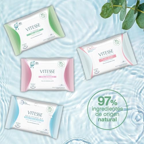 , 3 em 1 Toalhitas Desmaquilhantes Micelar Water para Todos os Tipos de Pele, com Ácido Hialurónico, Limpa e Remove Maquilhagem e Tons à Prova de Água, 25 unidades