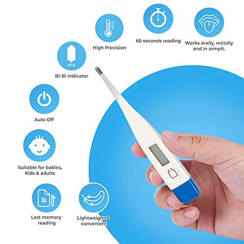 Digital Thermometer Fahrenheit for Fever, Fast Reading Underarm, Rectal and Oral Thermometer for