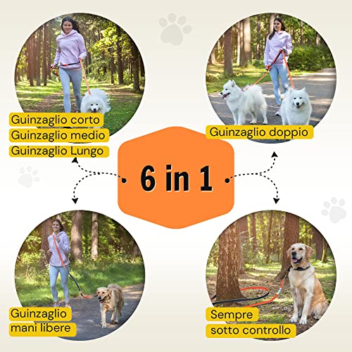 Hundefreund Multifunctional Leash (6 in 1) Adjustable 3M Hanging Reflective Dog Leash with 3 Rings for Medium and Large Dogs, Double Shoulder Leash and Sports Leash