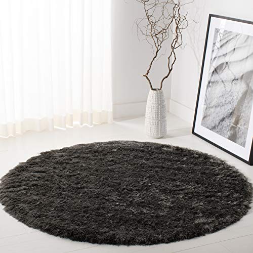 SAFAVIEH Paris Shag Collection Area Rug - 4' Round, Titanium Grey, Handmade, So…
