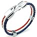 KONOV Mens Womens Feather Bracelet, French France Flag Cuff Bangle, Blue White Red, 8 inch
