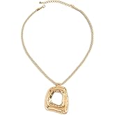 Vurotry Gold Chunky Square Necklace for Women Golden Statement Necklace Geometric Necklace Large Square Woven Rope Pendant Necklace Jewelry
