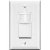 LIDER Motion Sensor Switch with Wall Plate, PIR Sensor Light Switch, 60Hz | UL Listed, Occupancy &amp; Vacancy Modes, Matte White, No Neutral Required, No Ground Required, 150W Led/Cfl, Single Pole