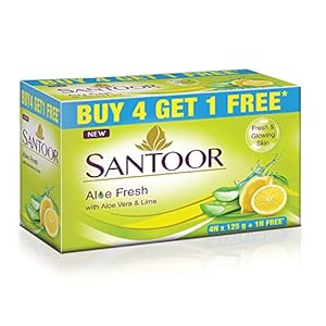 Santoor Aloe Fresh Soap, 125 g (Buy 4 Get 1 Free)
