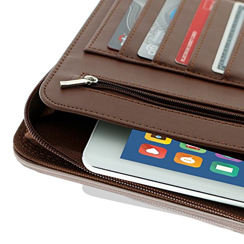 Zippered Leather Business Portfolio Padfolio – Professional Dark Brown PU Leather Portfolio Binder & Organizer Folder with 10.5 inch Tablet Sleeve by Lautus Designs