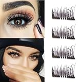 Dual Magnetic Eyelashes - 1 Pairs (4 Pieces) Cover the entire eyelids , No Glue,3D Reusable Fake Eyelashes Handmade For Women Makeup Natural Look