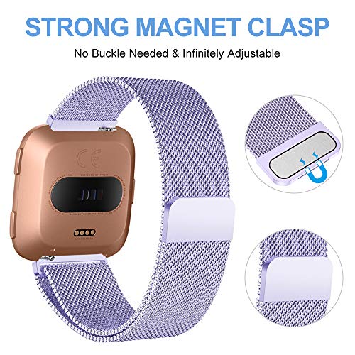 KIMILAR Metal Bands Compatible Fitbit Versa Smartwatch, Women Men Small Large Stainless Steel Replacement Sport Bracelet Strap Magnet Lock Wristbands Silver Black Rose Gold Lavender