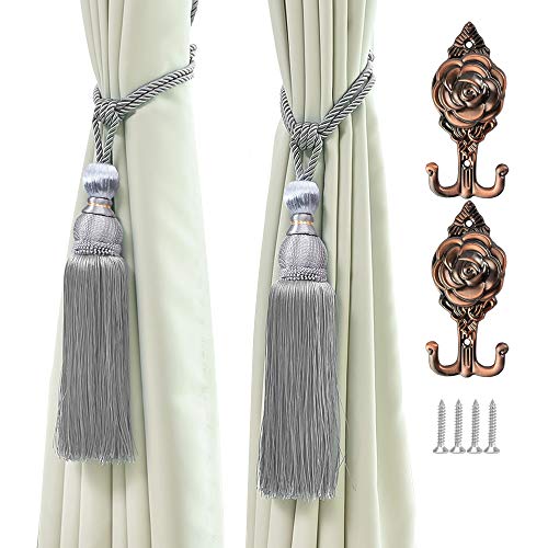 Inheming Curtains Tassels Tiebacks and Curtain Holdbacks Hook, Window Drapery Ball Tassels Tiebacks, Home Decorative Braided Buckle Fastener Curtain Accessories - Thumbnail 7