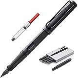 Boxiti Set - Lamy Safari Fountain Pen Charcoal, Fine Nib | 5 Black Ink Cartridges, Z28 Converter and Wipe