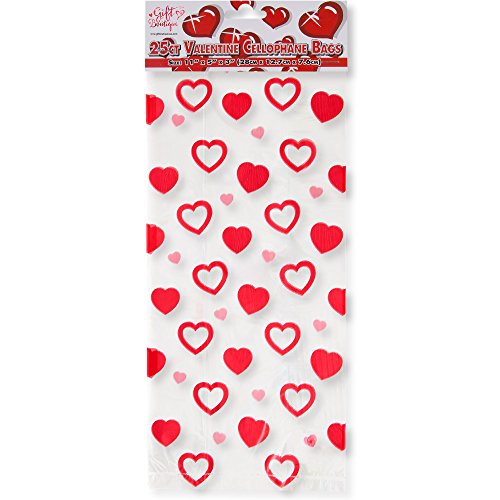 Valentine Cellophane Bags 100 Pack with Twist Ties Valentines Favor