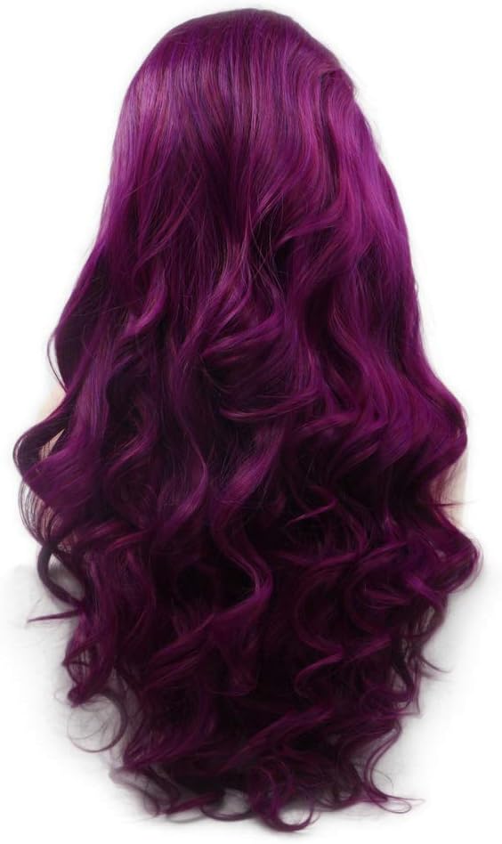 RainaHair Side Part Ombre Dark Purple Violet Wig Synthetic Lace Front Wigs Long Body Wave Hair Black Roots Holidays Cosplay Women Wigs 24inches - Image 5