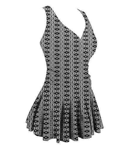 MiYang Women's Plus-Size Flower Printing Shaping Body One Piece Swim Dresses Swimsuit Black White 3XL