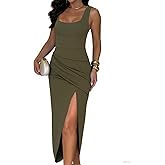 Ninimour Women's Square Neck Cocktail Dress for Women Bodycon Midi Dresses Elegant Ruched High Slit 2025 Party Dress