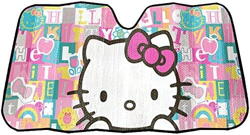 Infinity Stock Hello Kitty Auto Sun Shade Universal Size Fit 58" x 27" - Windshield Car Truck SUV Sunshade - Interior Accessories (Pink Bow Tile)
