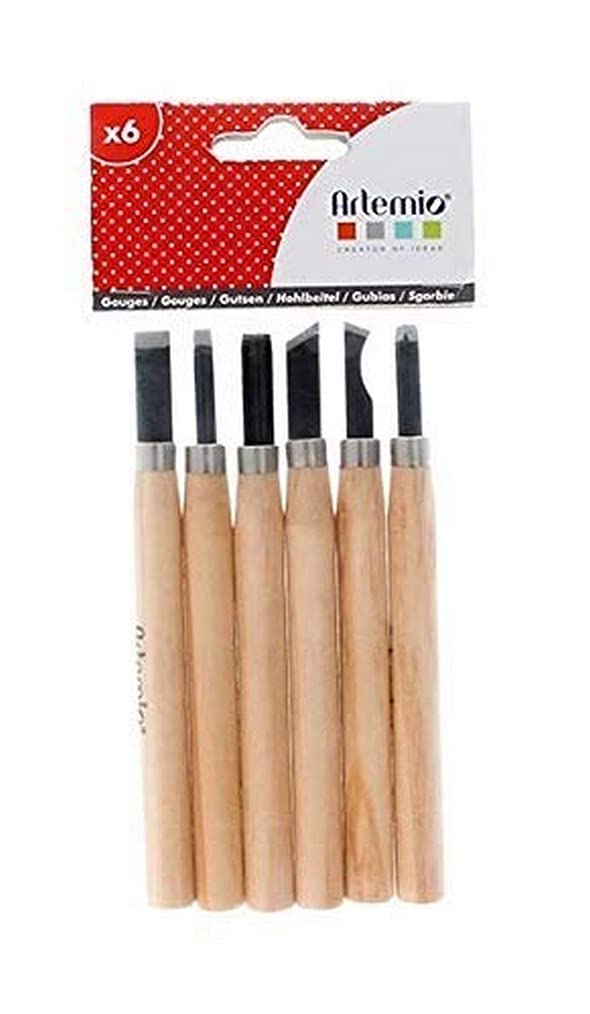 Artemio 18004059 Set of 6 Gouges, Wood, Multi-Colour, 9 x 1.5 x 20 cm
