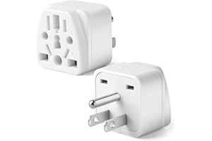 TENINYU 2 Pack US Travel Plug Adapter, EU,UK,AU,in,CN,JP,Asia,Italy,Brazil to USA (Type B), 3 Prong Grounded USA Wall Plug Wall Outlet Power Charger Converter (White)
