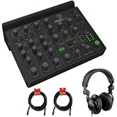 Mackie MobileMix 8-Channel Live Sound and Streaming Mixer Bundle with Polsen HPC-A30 Closed-Back Studio Monitor Headphones and 2x XLR- XLR Cable