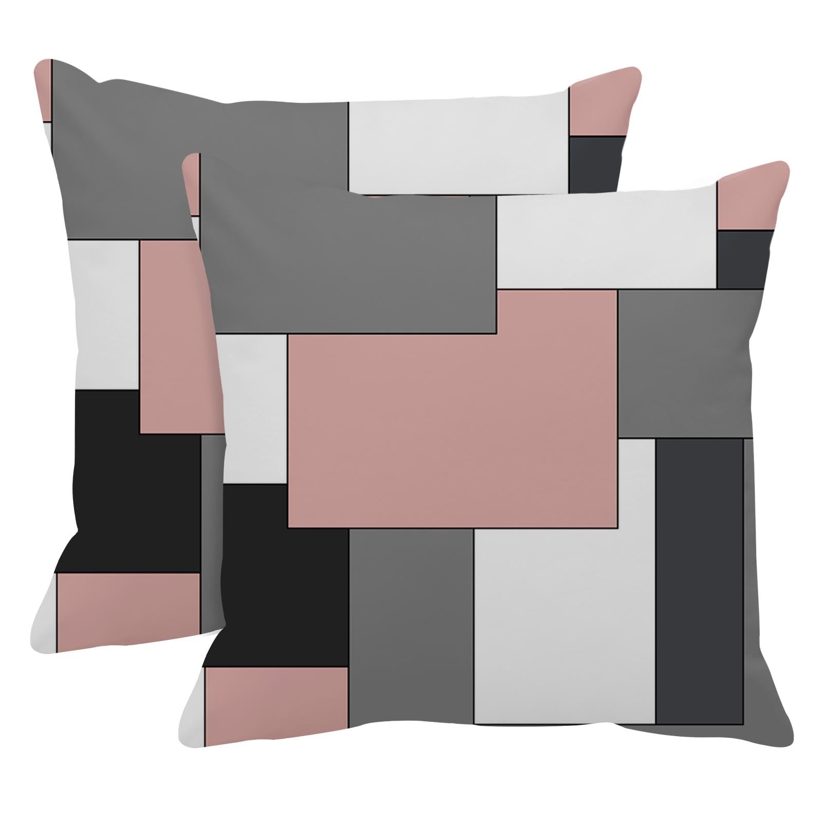 Emvency Set of 2 Pink Geometric Throw Pillow Cover Black Grey White Painting Abstract Checkered Design Decorative Pillow Case Modern Home Decor Standard Square 18x18 Inch Cushion Pillowcase